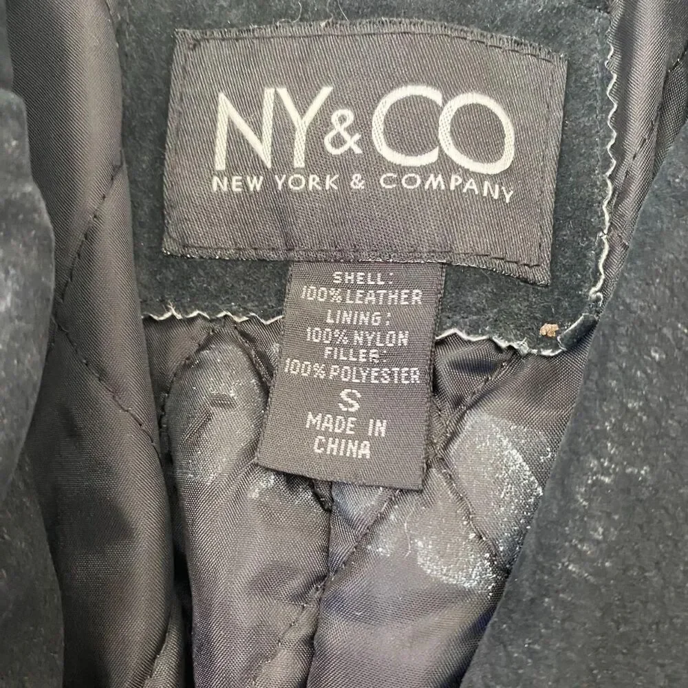 NY & Co Vintage Black Suede Tailored Button Up Elegant Boho Leather Jacket S - Picture 5 of 7